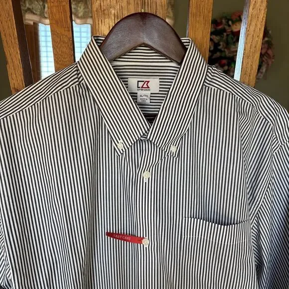 Cutter And Buck Button Down Shirt Men’s XL STRIPED BLACK/White Y2K NEW - Picture 2 of 5